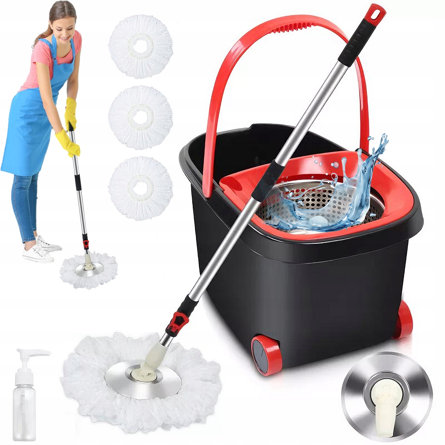 Levně Rotační rotační Mop 360 Spin Turbo 2v1 Návleky Mikrovlákno Kbelík Set