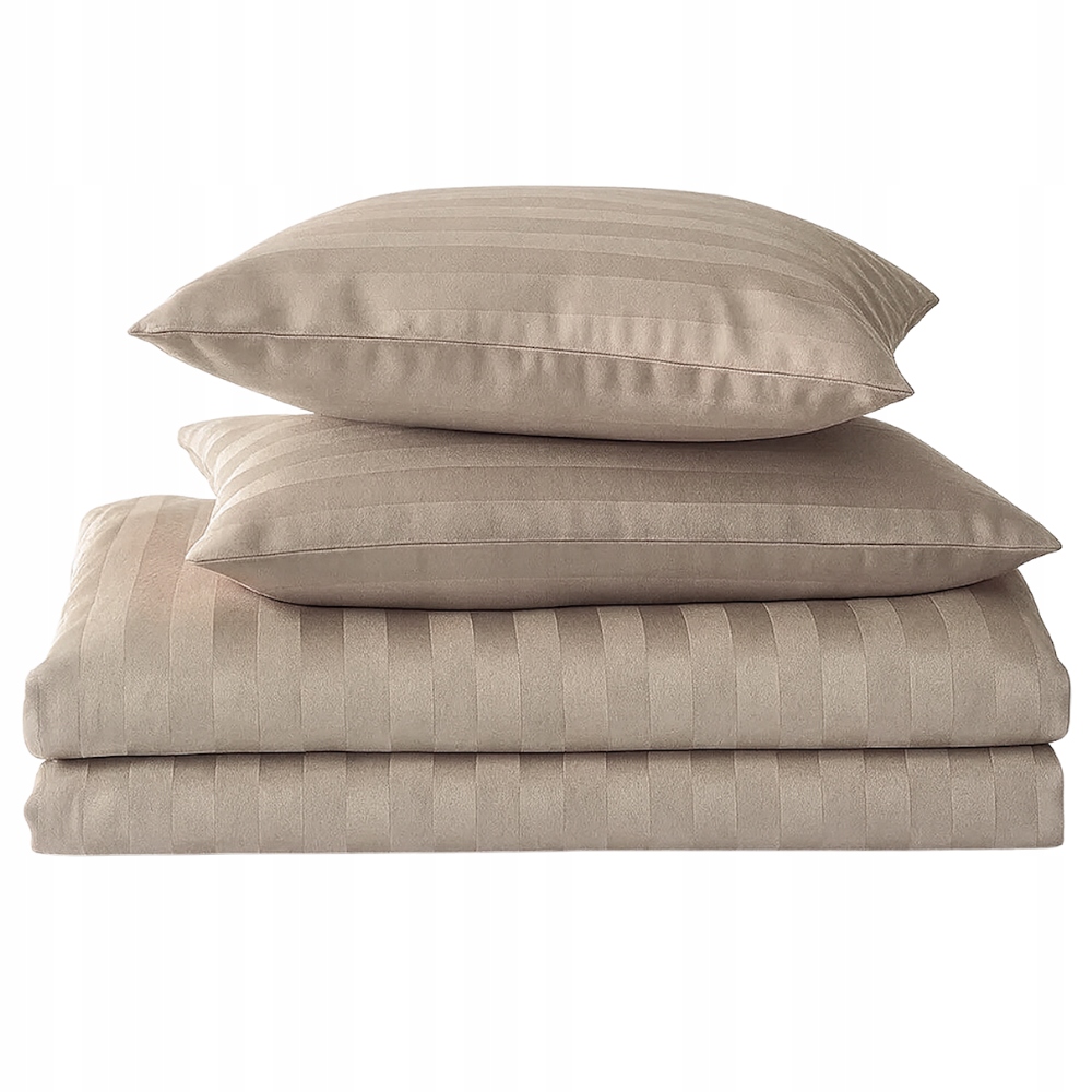 Pościel 200x220 w pasy adamaszek hotelowa satyna komplet ciemna beżowa