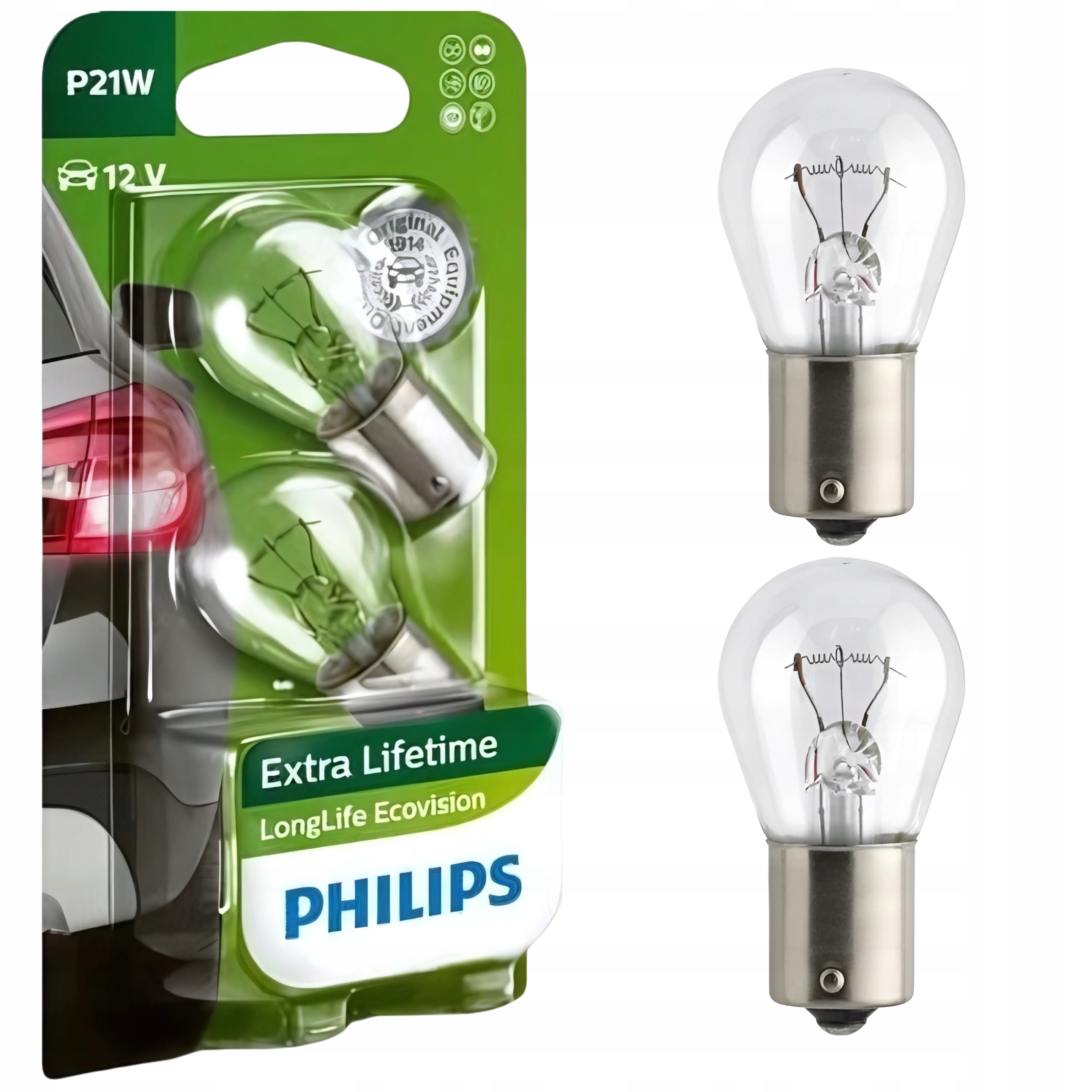 Żarówka Philips LongLife EcoVision P21W 12V 21W Kier. BA15S KPL-2szt.