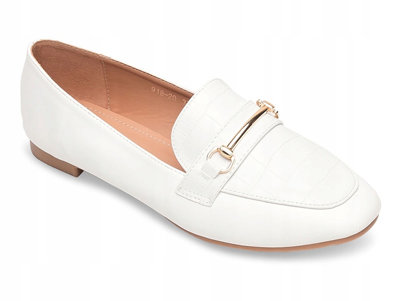 

Eleganckie Mokasyny Ze Złotą Klamerką Białe 39