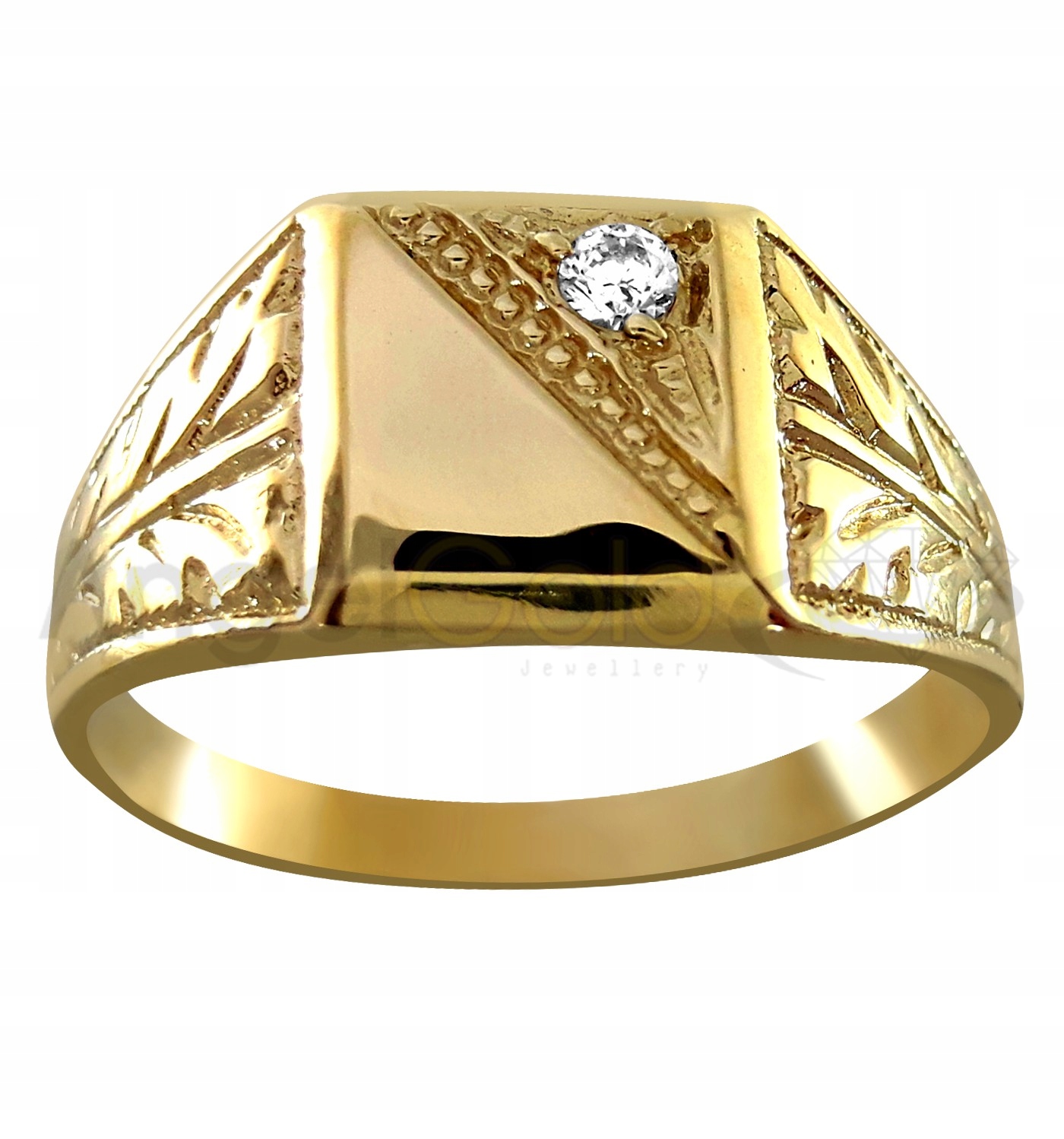 Zlatý Prsten S Zářezy A Zirkonem PR.585 Gravírování