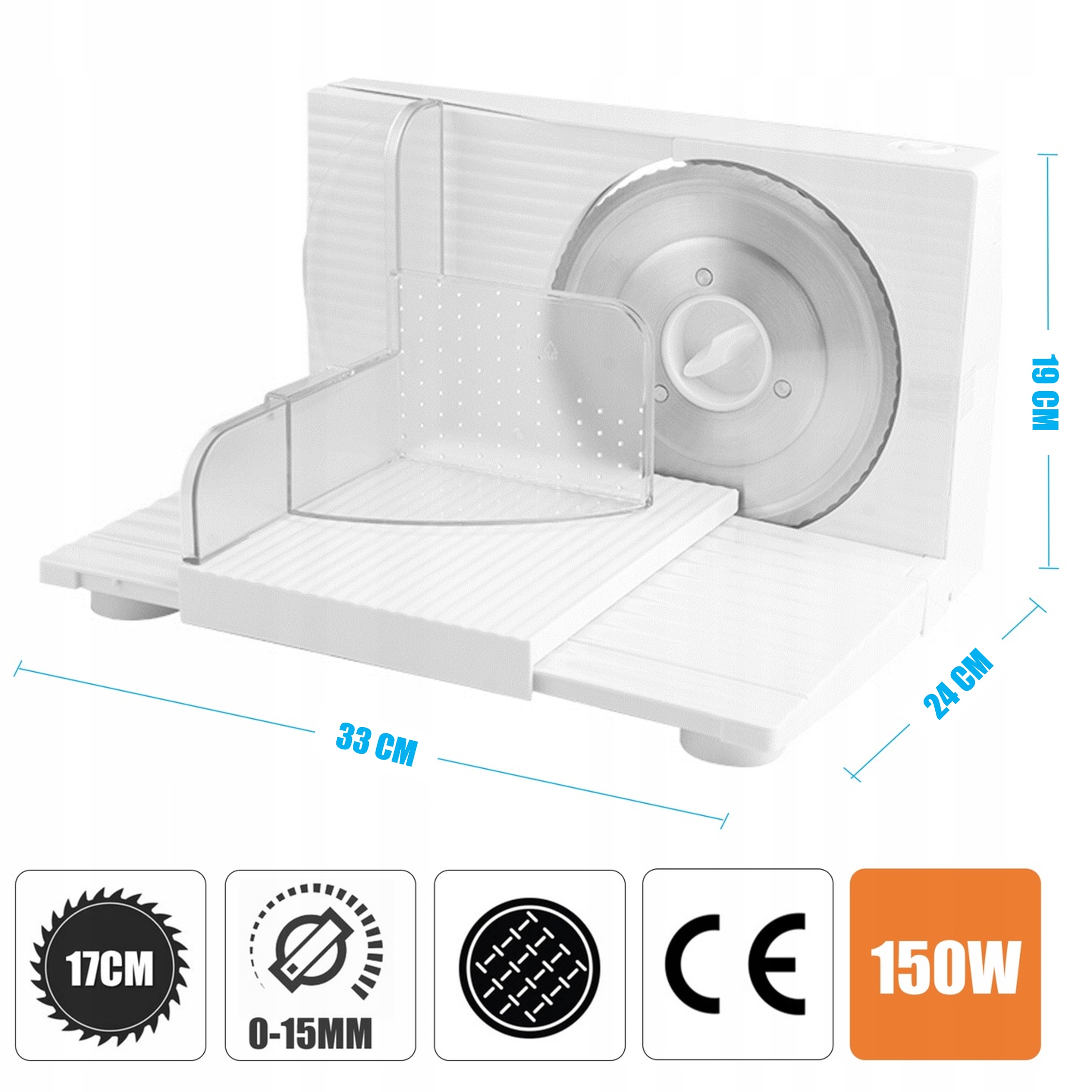 KRAJALNICA ELEKTRYCZNA DO CHLEBA WĘDLIN PŁYNNA REGULACJA: 0-15MM 150W Moc 150 W