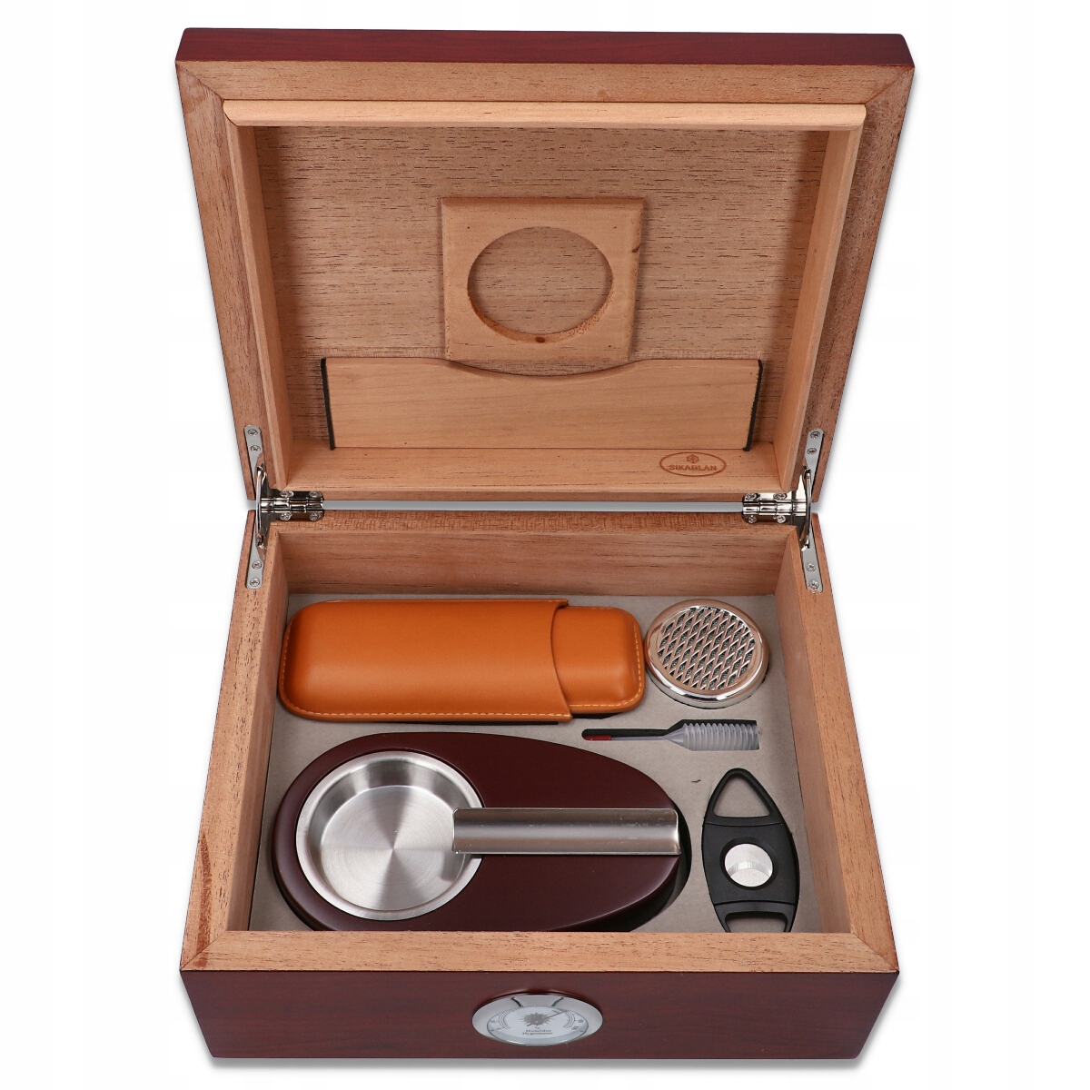 HUMIDOR DREWNIANY Z HIGROMETREM I NAWILŻACZEM CEDROWY PUDEŁKO NA CYGARA