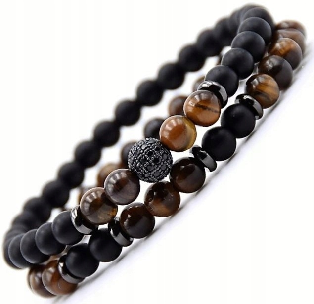 

Bransoletka Męska kamień agat Tiger Eye 2w1 Jakość
