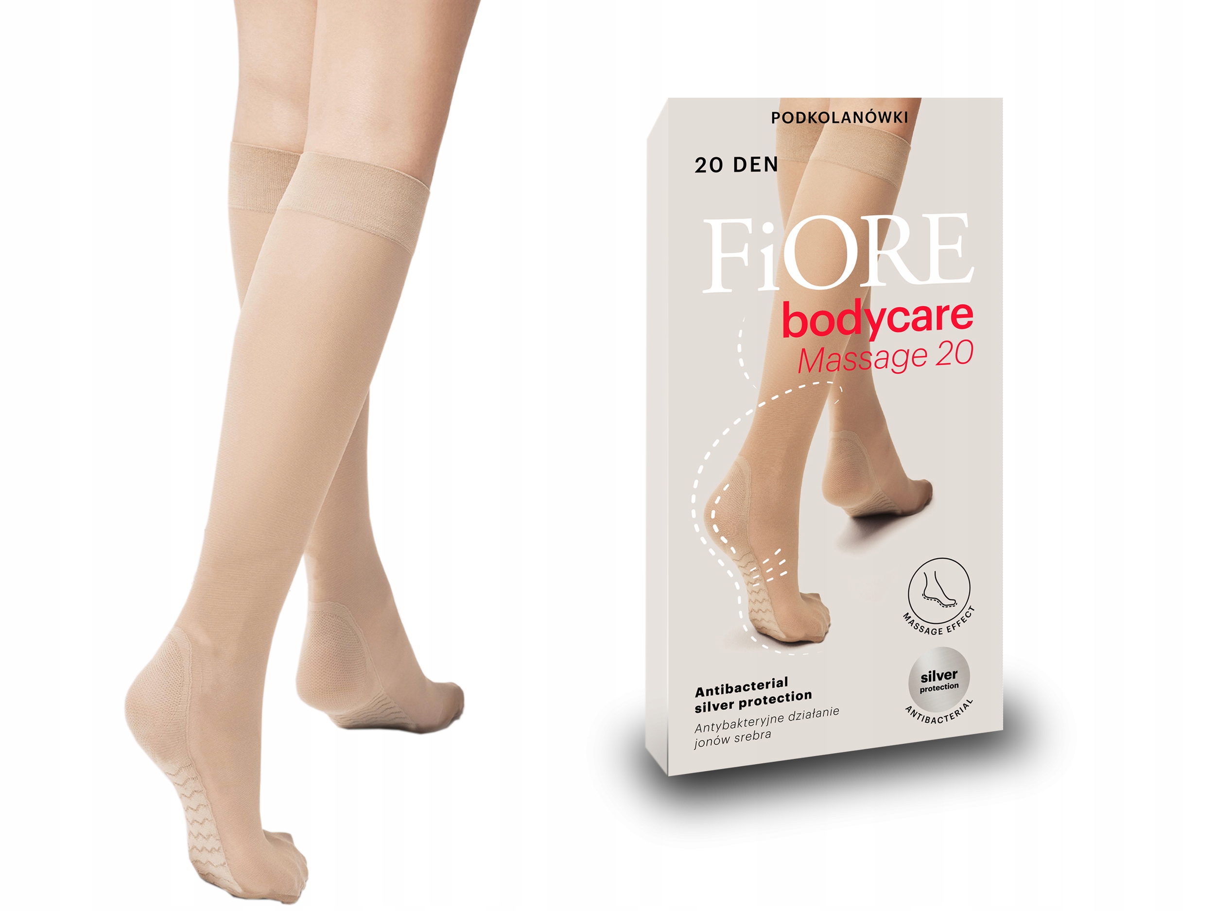 

Podkolanówki Massage Fiore jony srebra 20 den tan