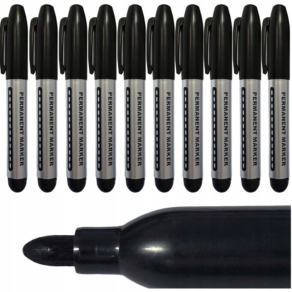 PISAK MARKER PERMANENTNY OKRĄGŁA KOŃCÓWKA CZARNY - ZESTAW 10 SZTUK