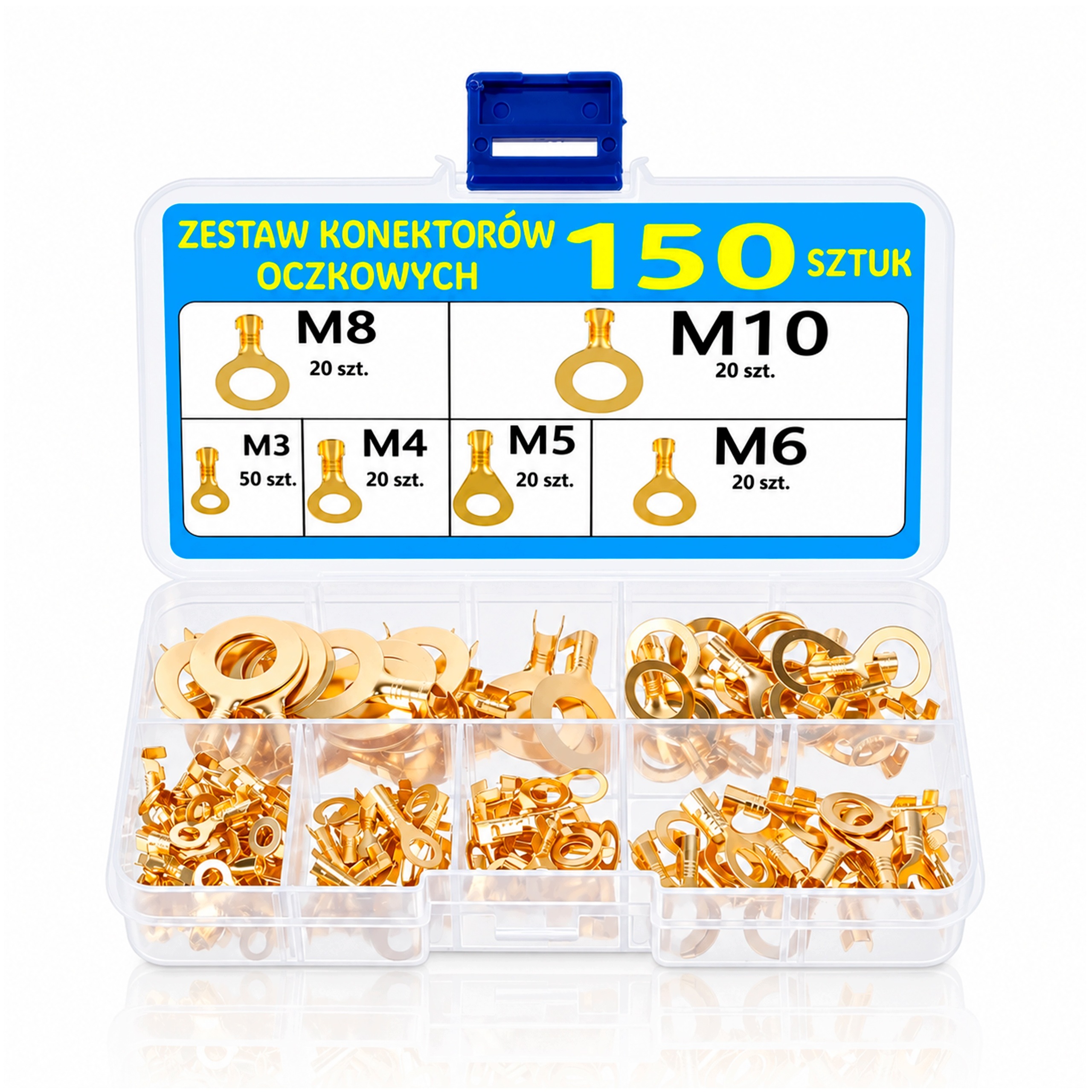 Konektory oczkowe końcówki kablowe M3 M4 M5 M6 M8 M10 zestaw 150 szt. M