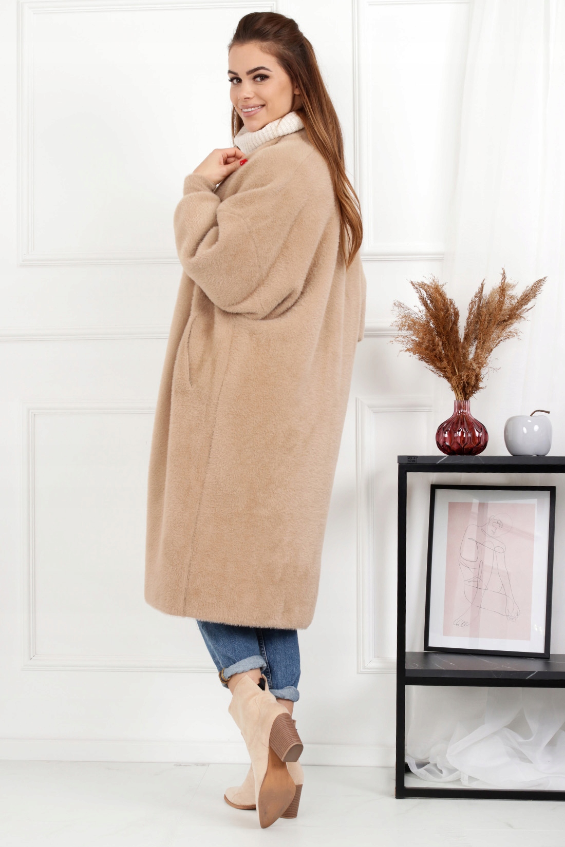 ALPAKA SWETER DŁUGI CIEPŁY OVERSIZE BEŻOWY 2271 Model 2271