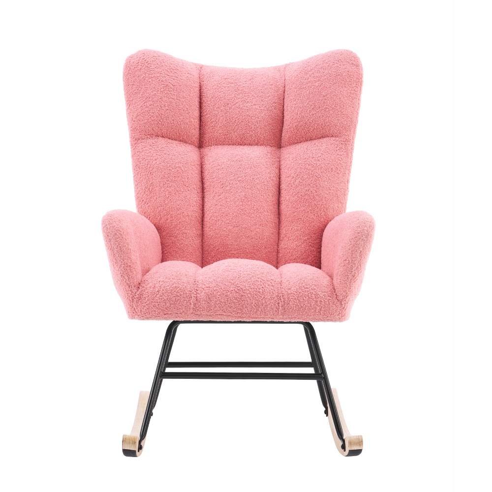 Modern rocking chair, high back and armrests, pink.