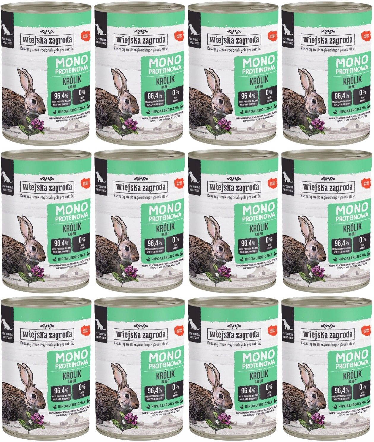 Levně Wiejska Zagroda Monoproteinová králík 12 plechovek 400 g