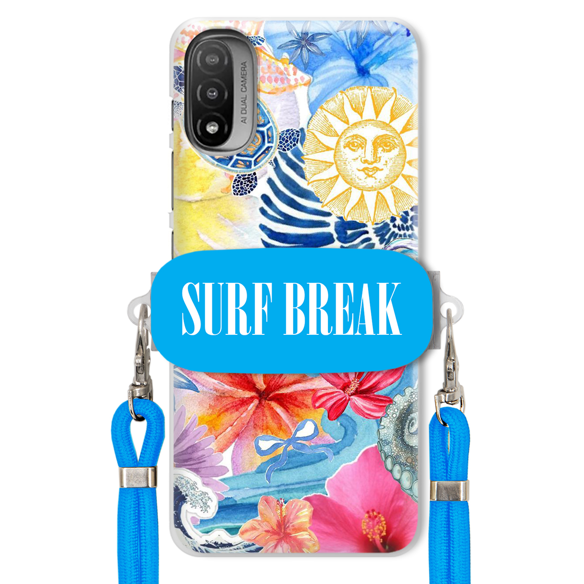 Pouzdro pro Motorola E20 Modré Crossbody vodítko Držák Surf Break Lata
