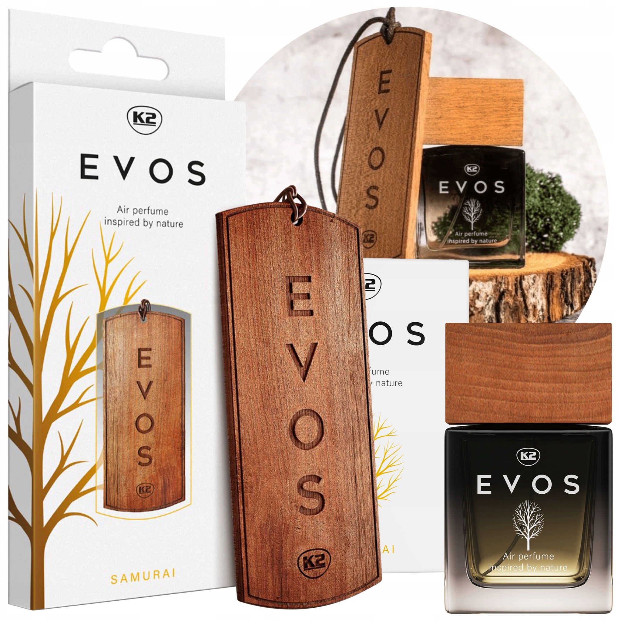 K2 EVOS SAMURAI ZESTAW PERFUMY 50ml + ZAWIESZKA ZAPACHOWA DREWNIANA ZAPACH