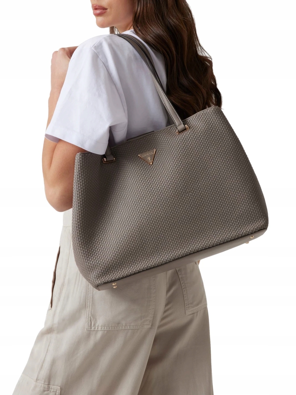 Shopperka Velká Dámská Kabelka Přes Rameno S Kosmetickou Taštičkou Béžová Phaedra Guess