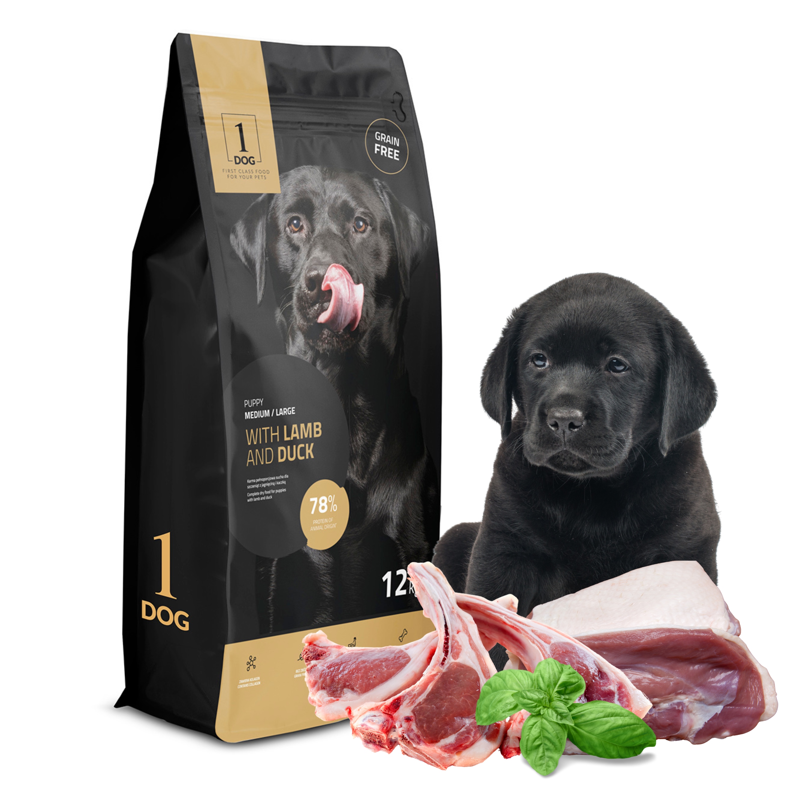 Sucha karma dla szczeniąt z Jagnięciną i Kaczką Średnie Duże Rasy 12KG 1DOG