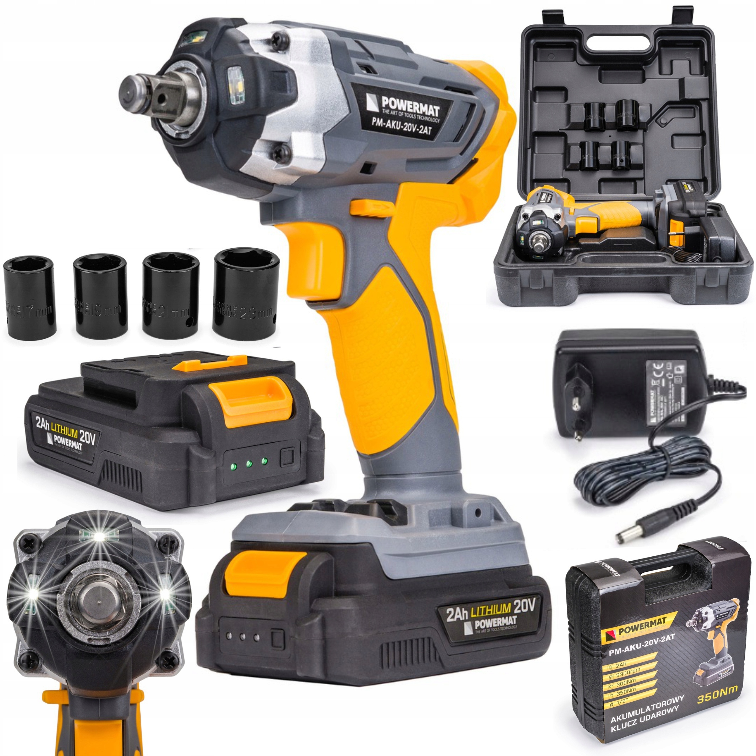 KLUCZ UDAROWY AKUMULATOROWY 20V 350NM 1/2" ADAPTER WALIZKA 4 NASADKI DO KÓŁ