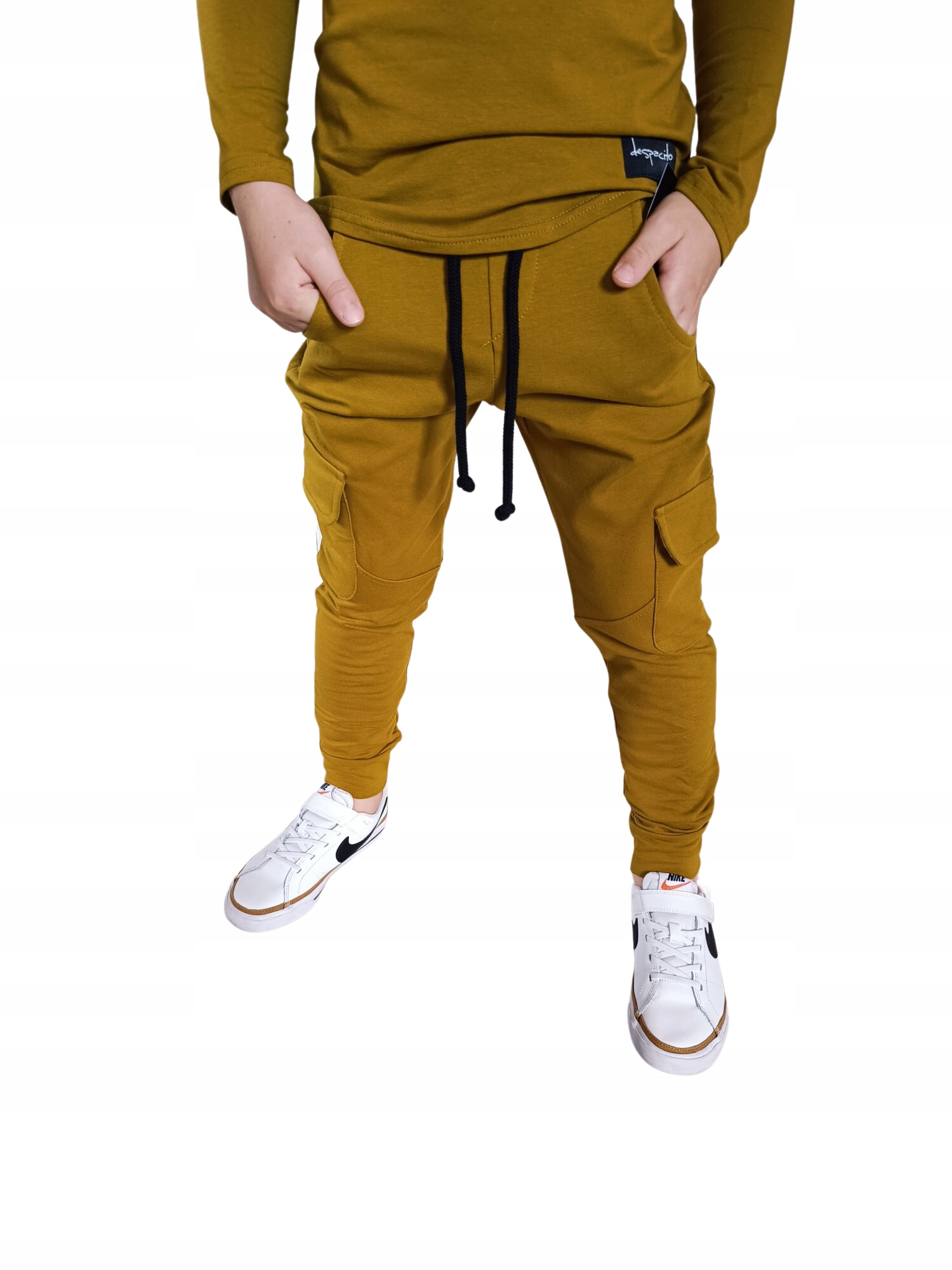 Spodnie Despacito cargo musztardowe 128