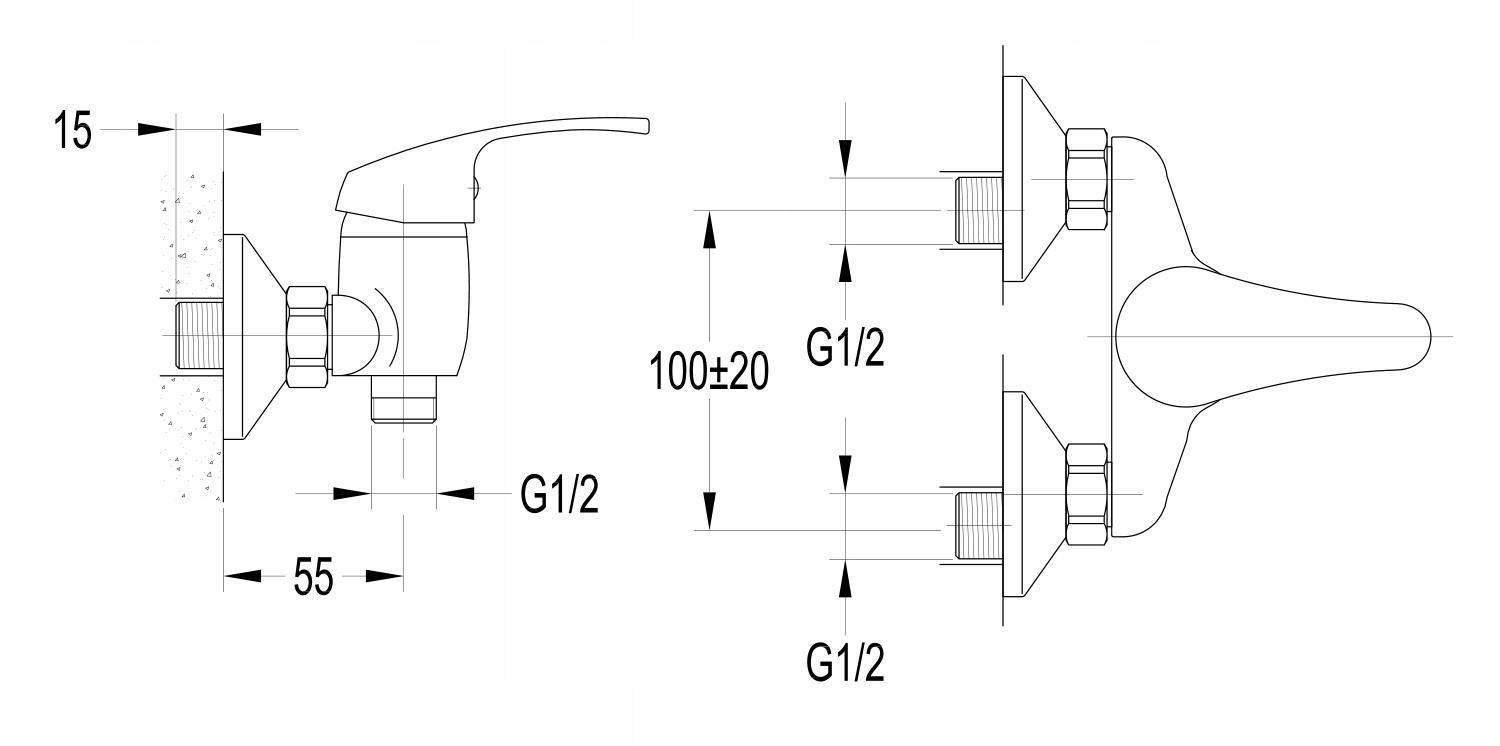 Bateria natryskowa ścienna rozstaw 100mm Linia Aqualine 35