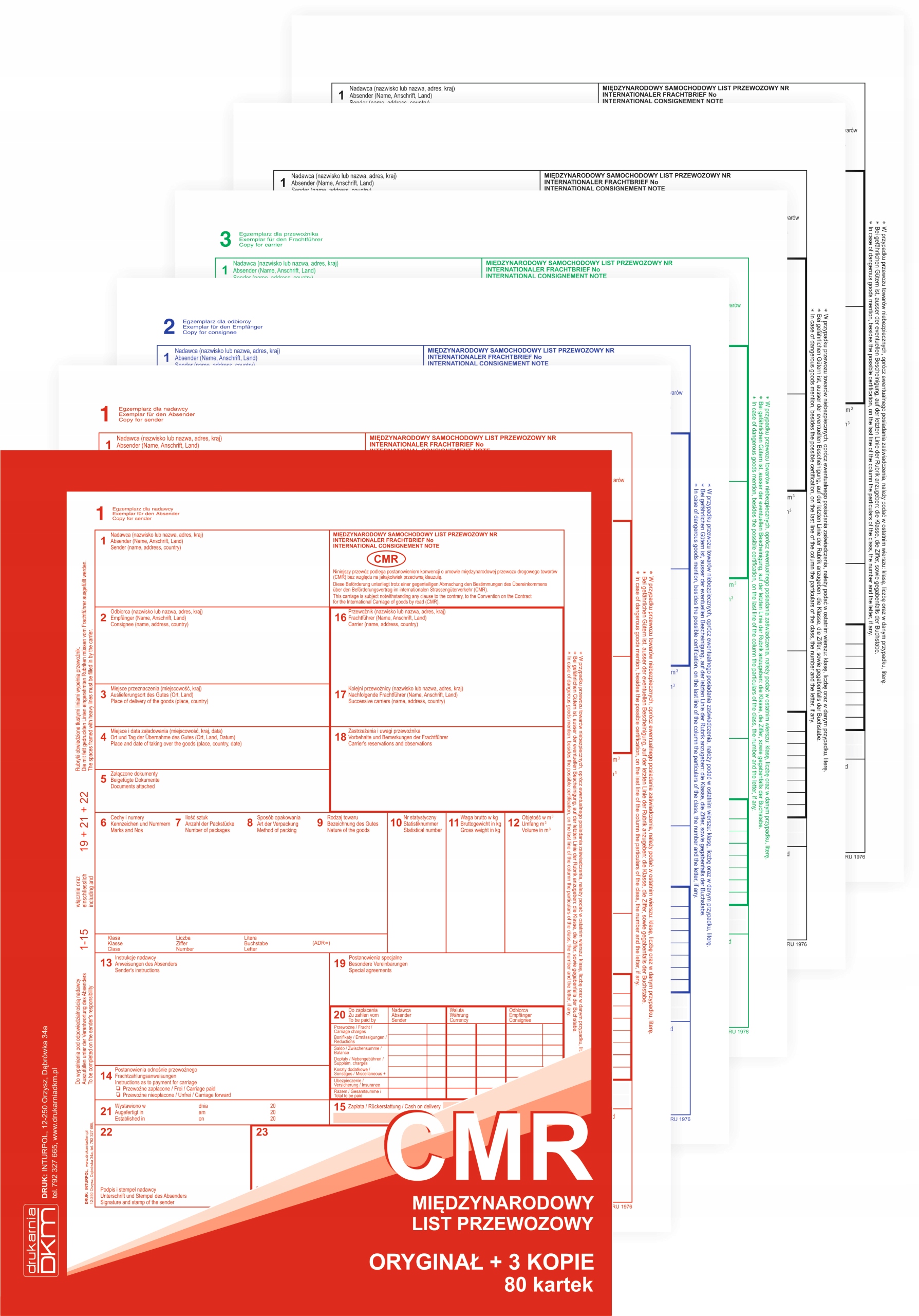 

List Przewozowy Cmr 80k,1+4,16kpl.+dane firmy logo