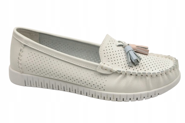 Dámské polobotky GD-XF-142 40 Bílé Ažurové Měkké Kožené Boty Dobrá Cena