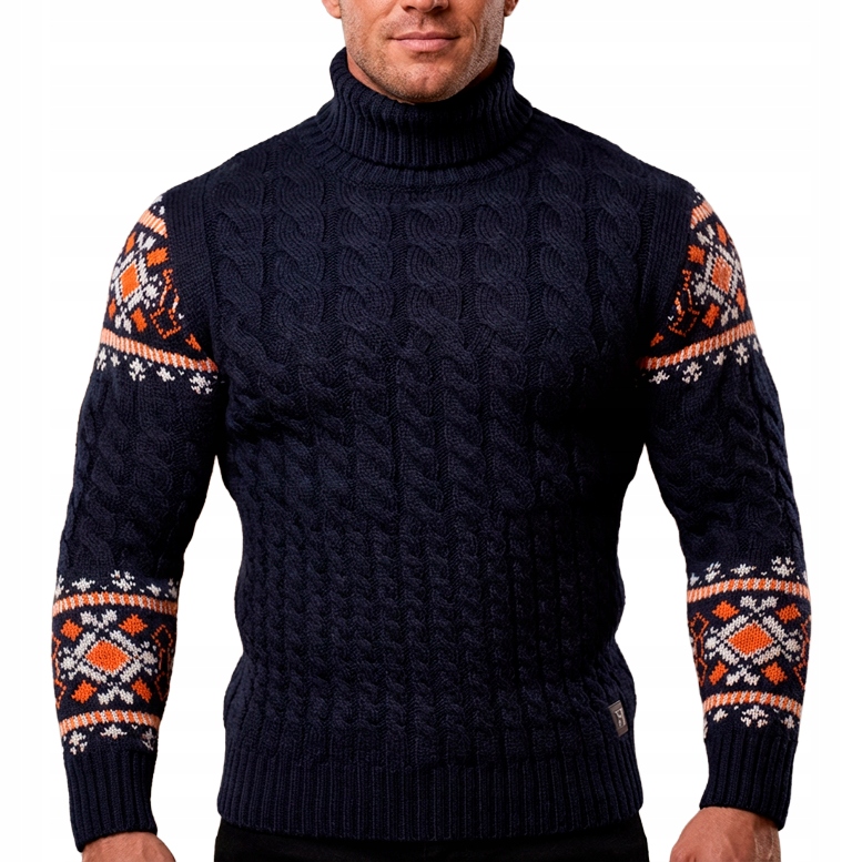 Svetr s norským vzorem Rolák Pánský Stojáček Slim Fit s vlnou