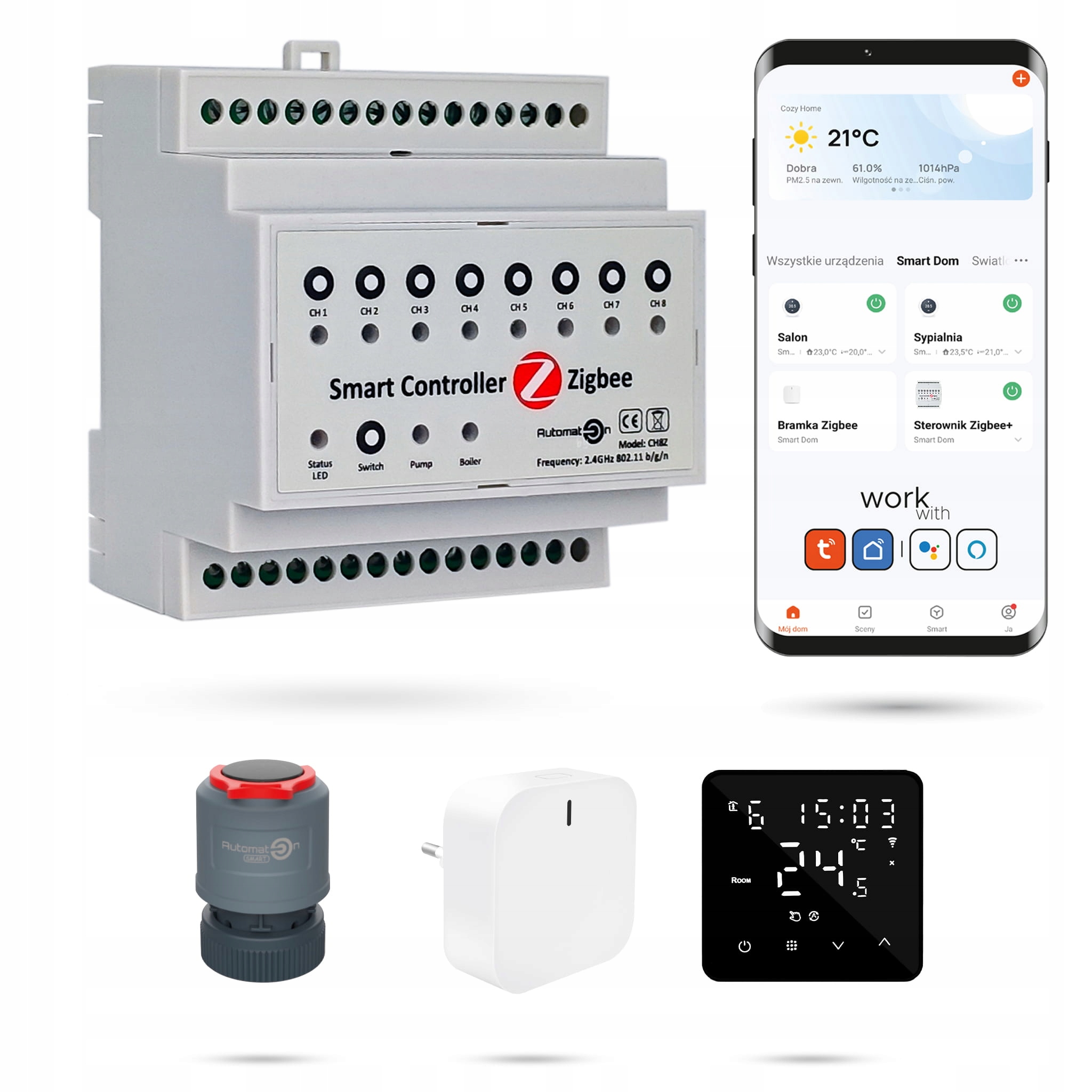Sada podlahovej krytiny Zigbee Tuya CH8Z 8 miestností s termostatmi BAT2 čierna