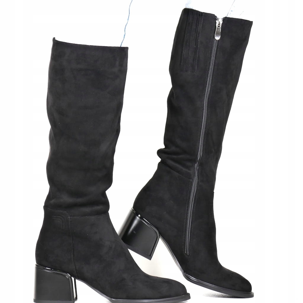 Dámské Kozačky Na Podpatku Černé Semišové Elegantní Pohodlné Hot Top