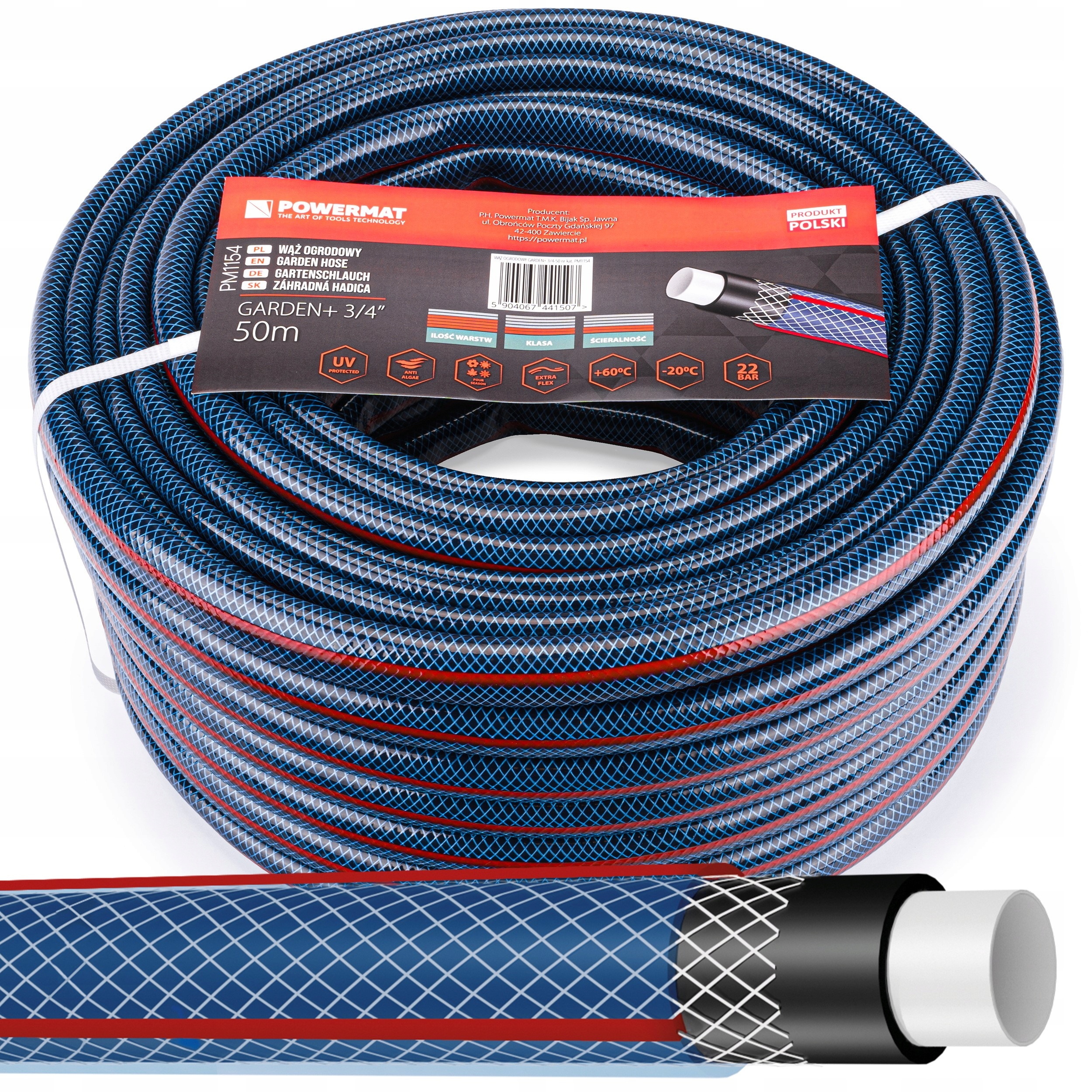 

Wąż Ogrodowy Do Wody 3/4'' 50m 4 Warstwowy 22 Bar