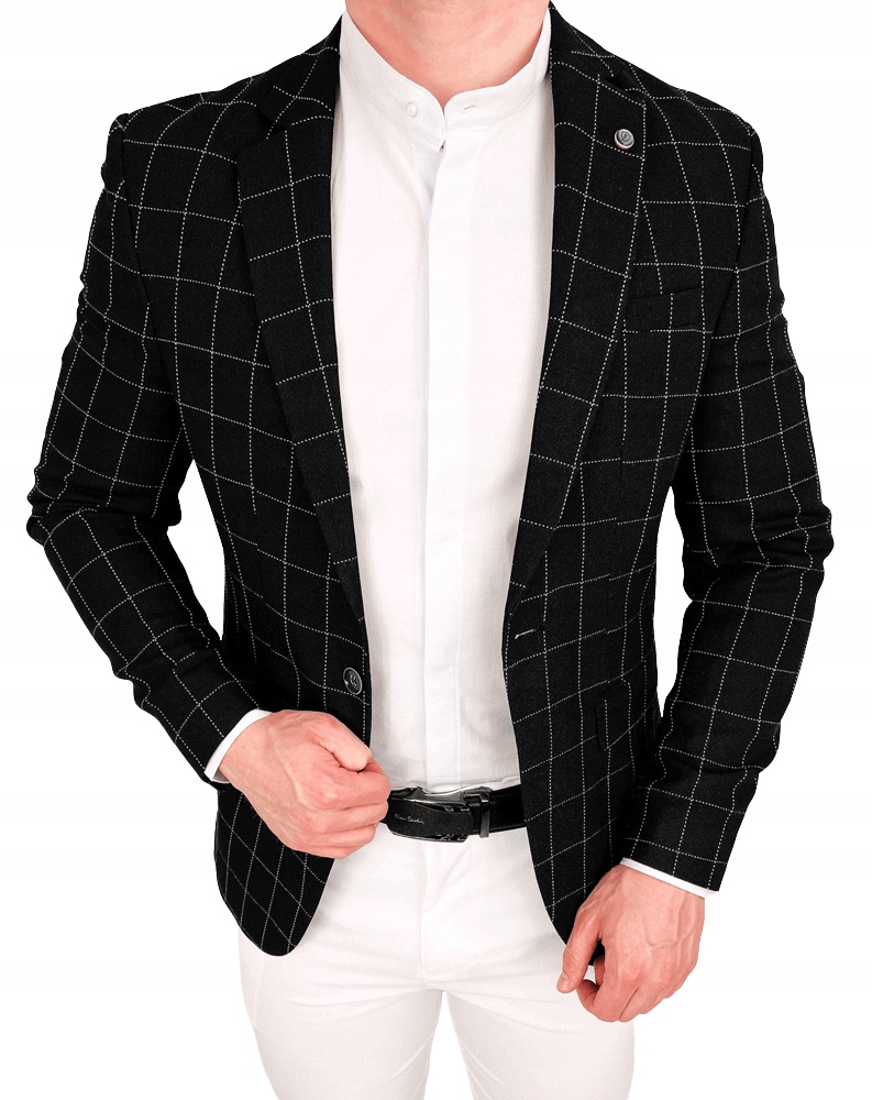 Czarna elegancka marynarka meska w biala krate 56