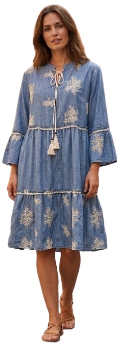 Vzdušné Šaty Boho s výšivkou Len a Viskóza De Royal Italia 229zł-139zł