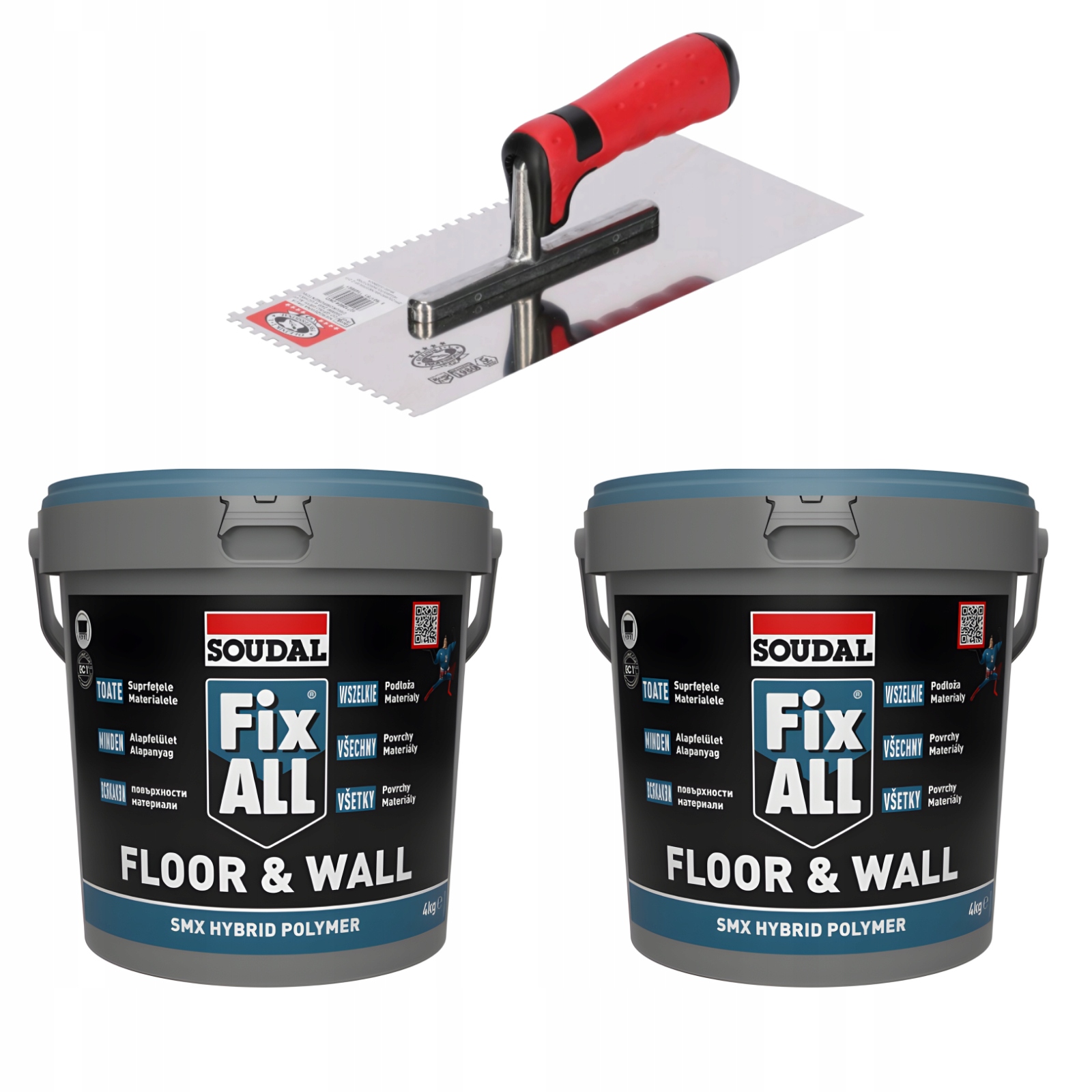 2 x Soudal Klej Hybrydowy Fix All Floor & Wall 4 Kg Paca Z Zębem 8 mm