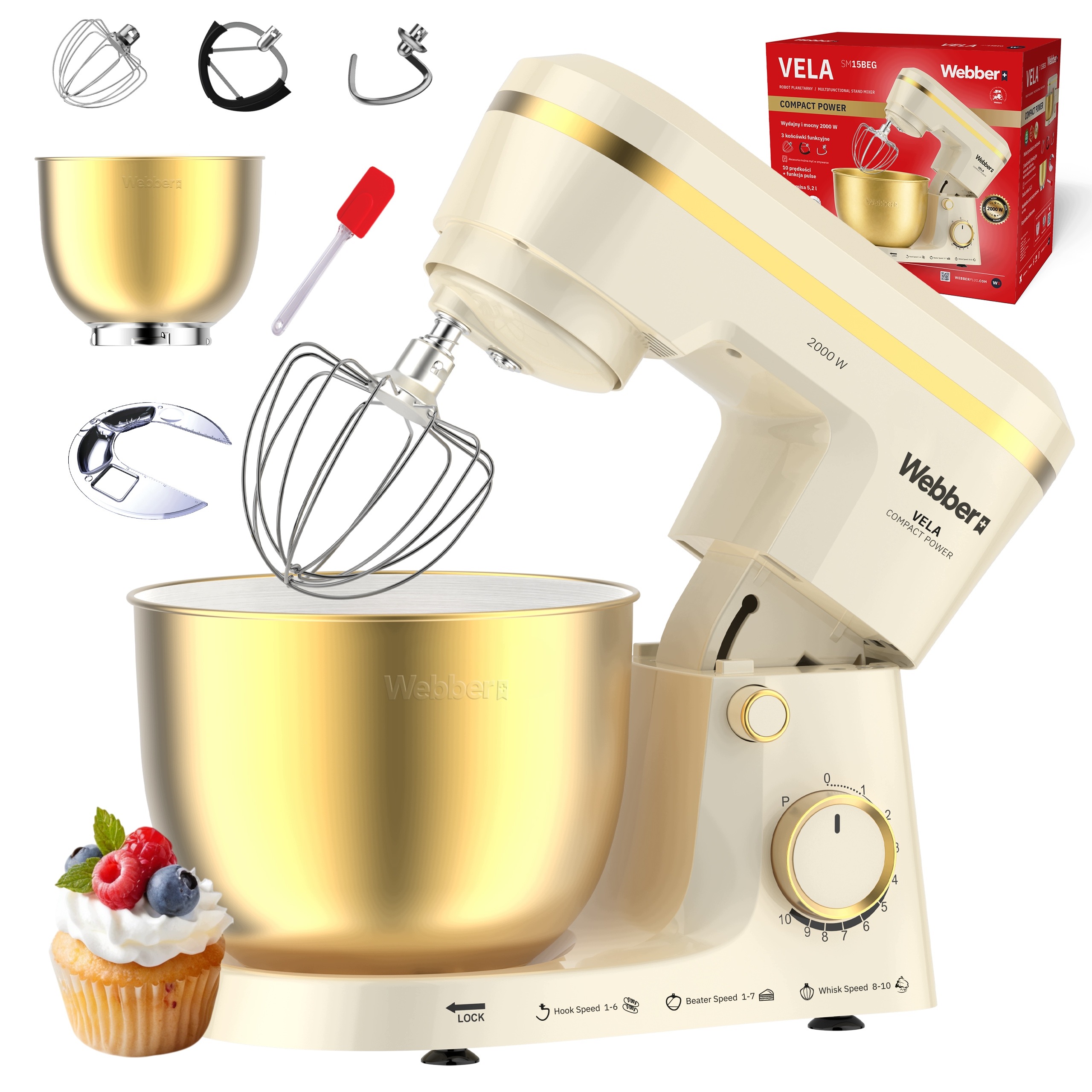 Planetární Kuchyňský Robot Webber SM15 Mixér 2000 W Mísa 5,2 L Multifunkční
