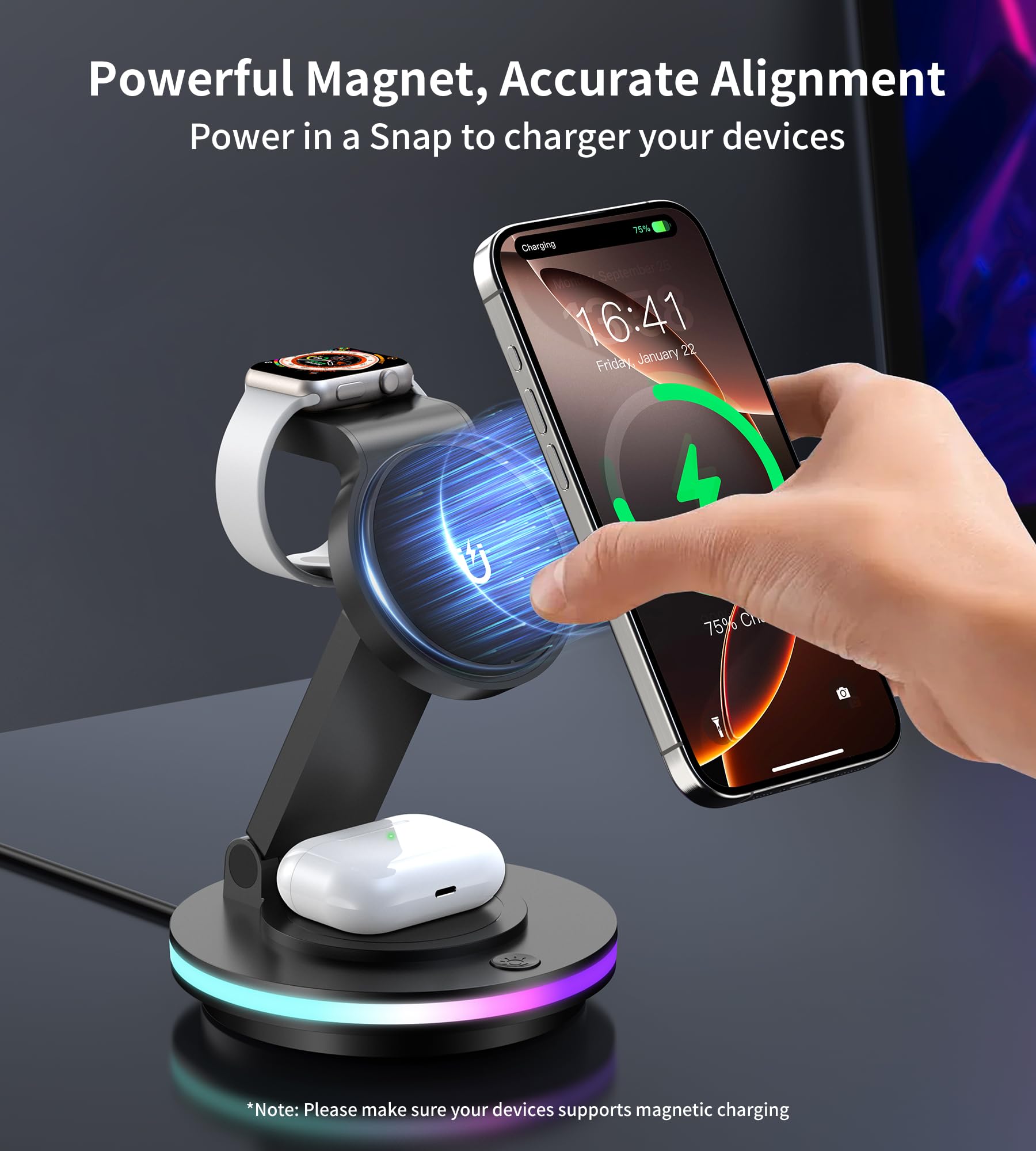 MAG SAFE Stacja Ładowania 3w1 Dla Apple Watch i iPhone — miniatura 6
