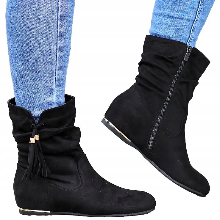 CZARNE ZAMSZOWE BOTKI DAMSKIE SASZKI Z FRĘDZLEM 36