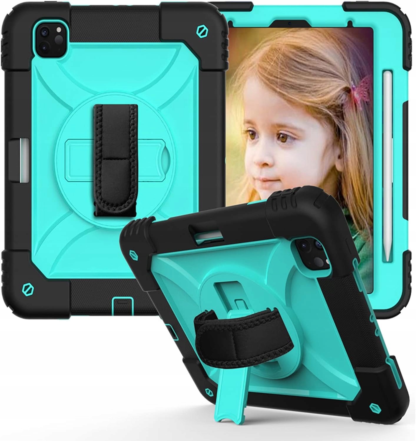 Pouzdro pro iPad Pro 11/Air 5/4 s podstavcem a popruhem přes rameno, tyrkysové