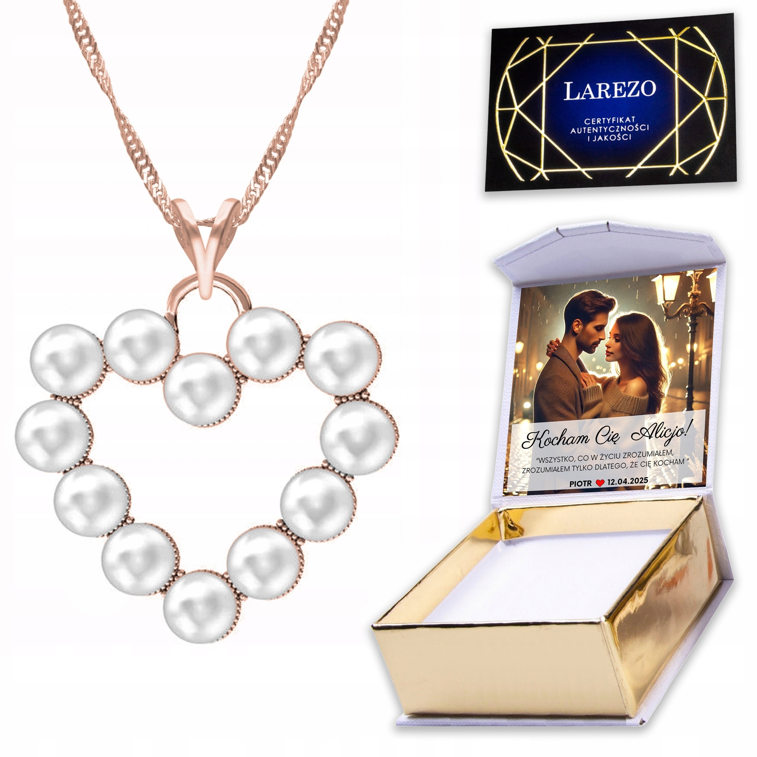 Pozlacený náhrdelník 925 se srdíčkem Perla Srdíčko Srdce Perly Potisk