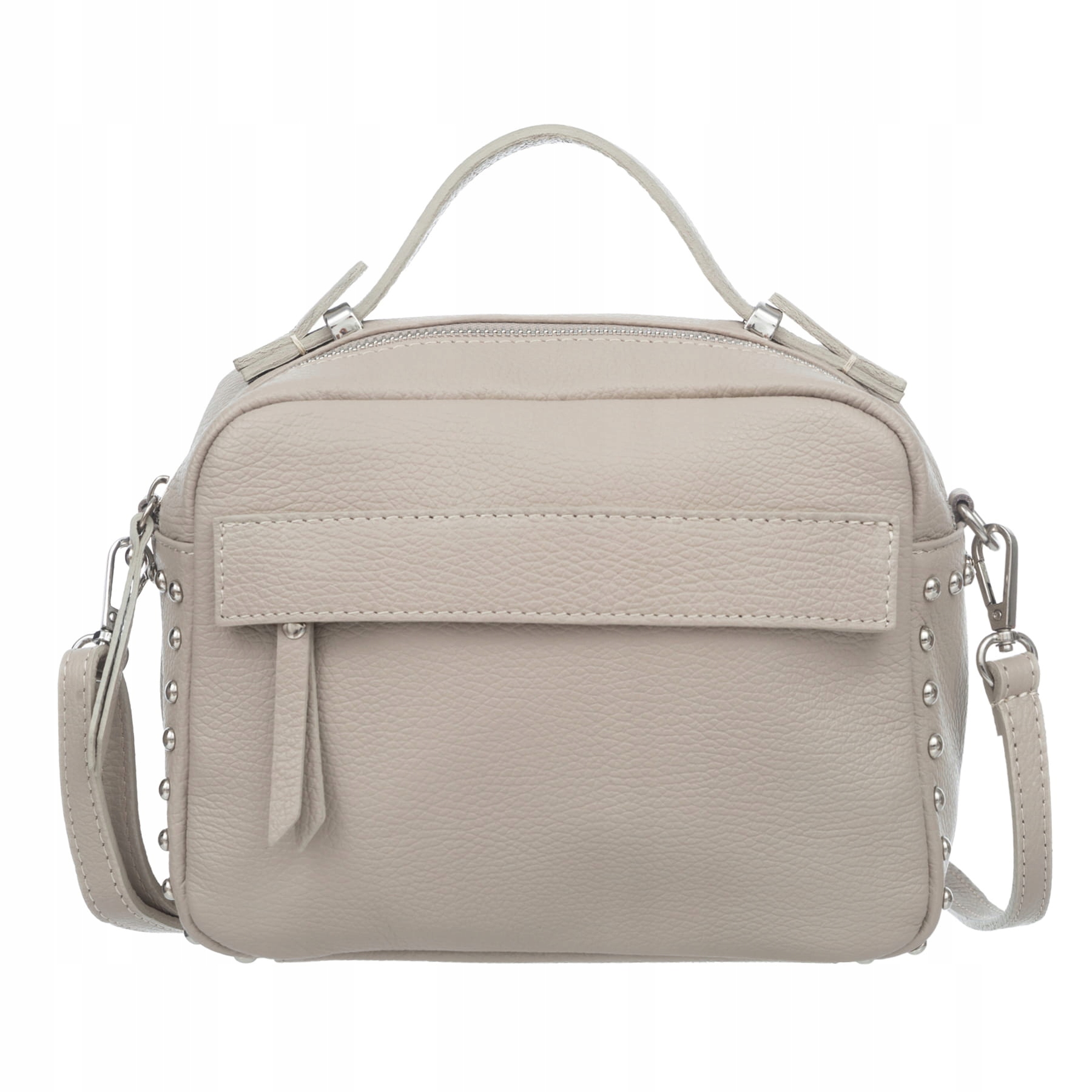 VERA PELLE torebka skórzana listonoszka kuferek z ćwiekami J.BEŻOWA