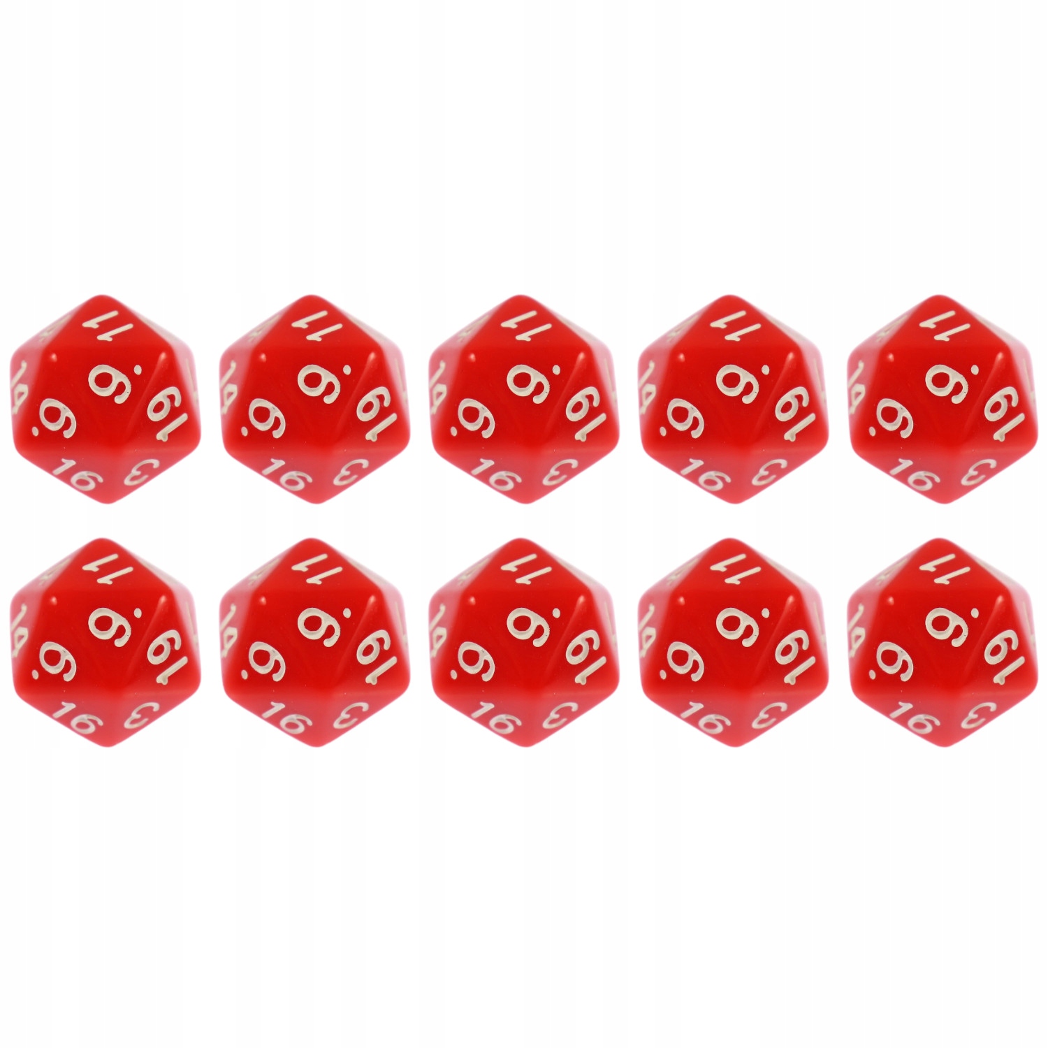 ZESTAW 10 KOSTEK K20 RPG CZERWONA KOŚĆ DWUDZIESTOŚCIENNA