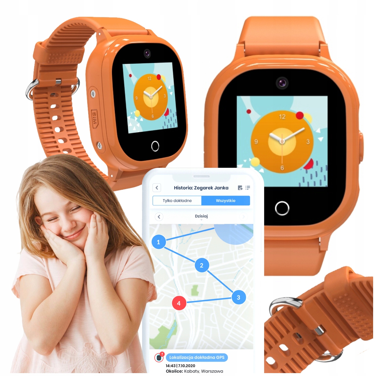 Smartwatch Dla Dzieci Lokalizator Gps Funkcja Sos Pomarańczowy Locon