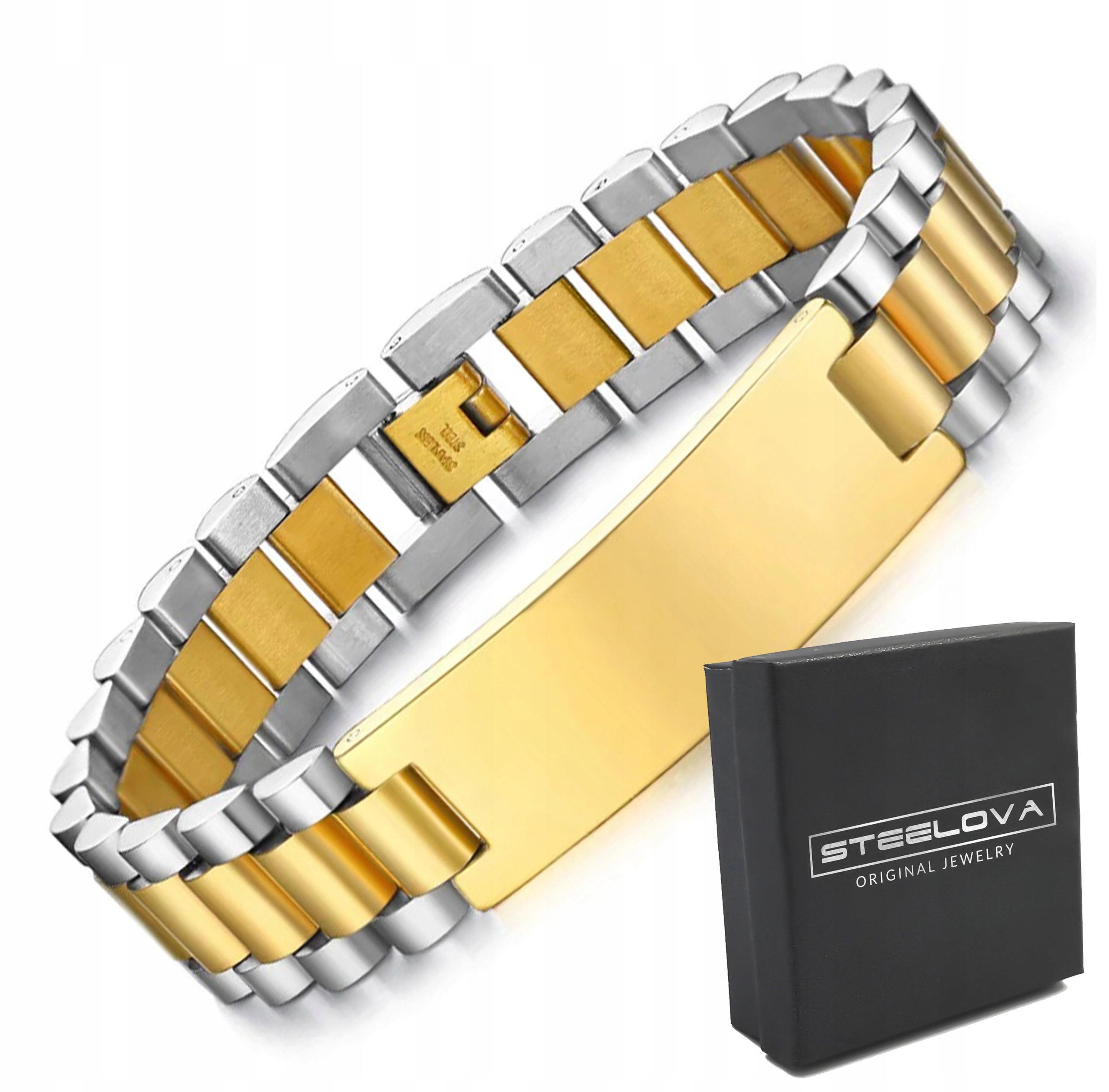 Zlato-stříbrný hodinkový náramek na zámek, Gravírování