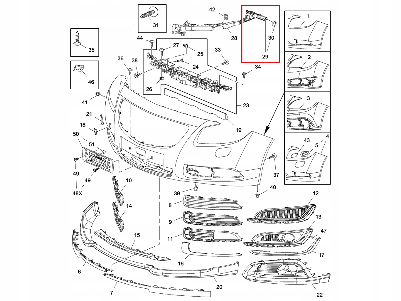 Oryginalny lewy ślizg zderzaka przedniego Opel Insignia A przedlift do 2013 Numer katalogowy części 13238441