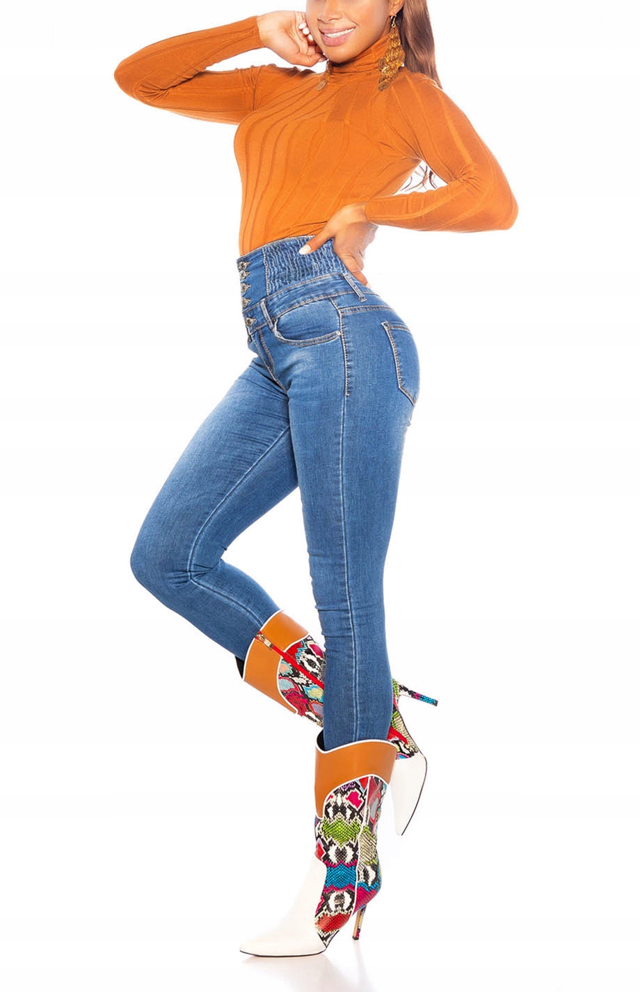 SPODNIE WYSOKI STAN MODELUJĄCE SZEROKI PAS JEANS Rozmiar XS/S