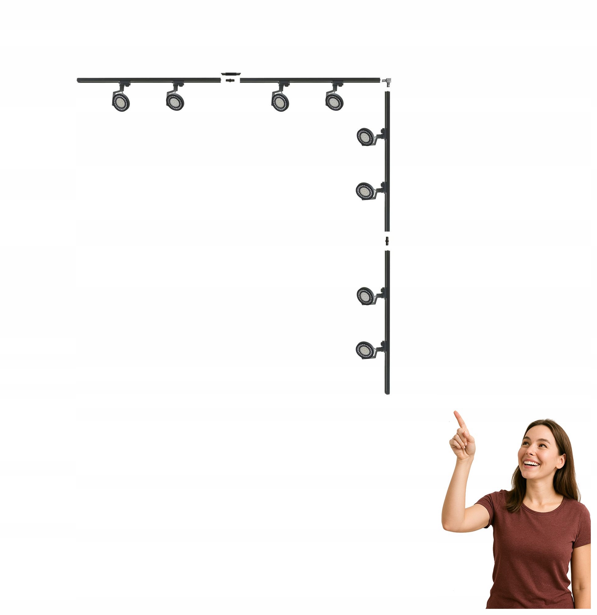 Súprava čierna L 2x2 koľajnicový kábel s reflektormi 1-fázový 3590 Zuma Line