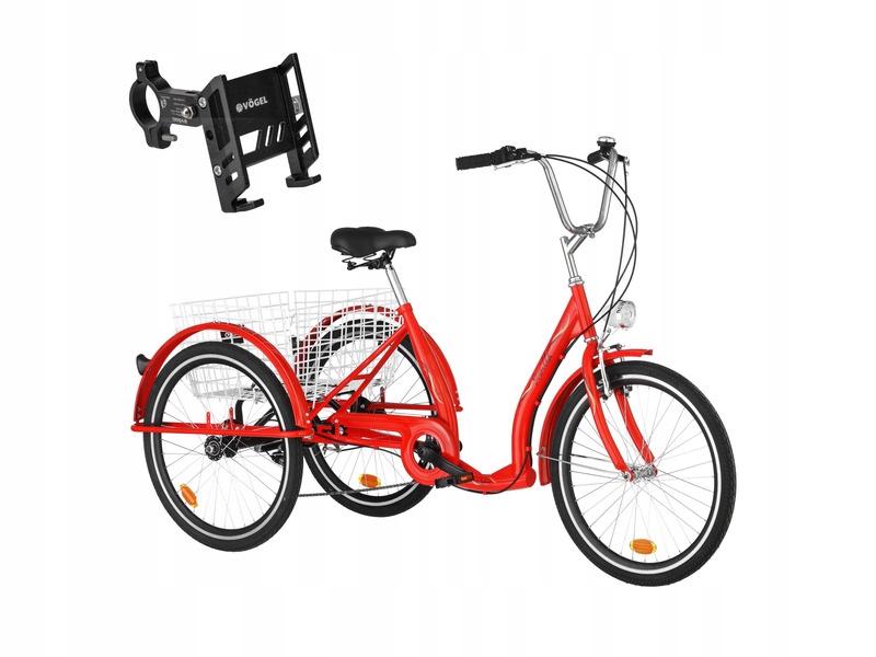 Rower trójkołowy Sewilla 6B 24 cale Czerwony Uchwyt Vögel VUC601