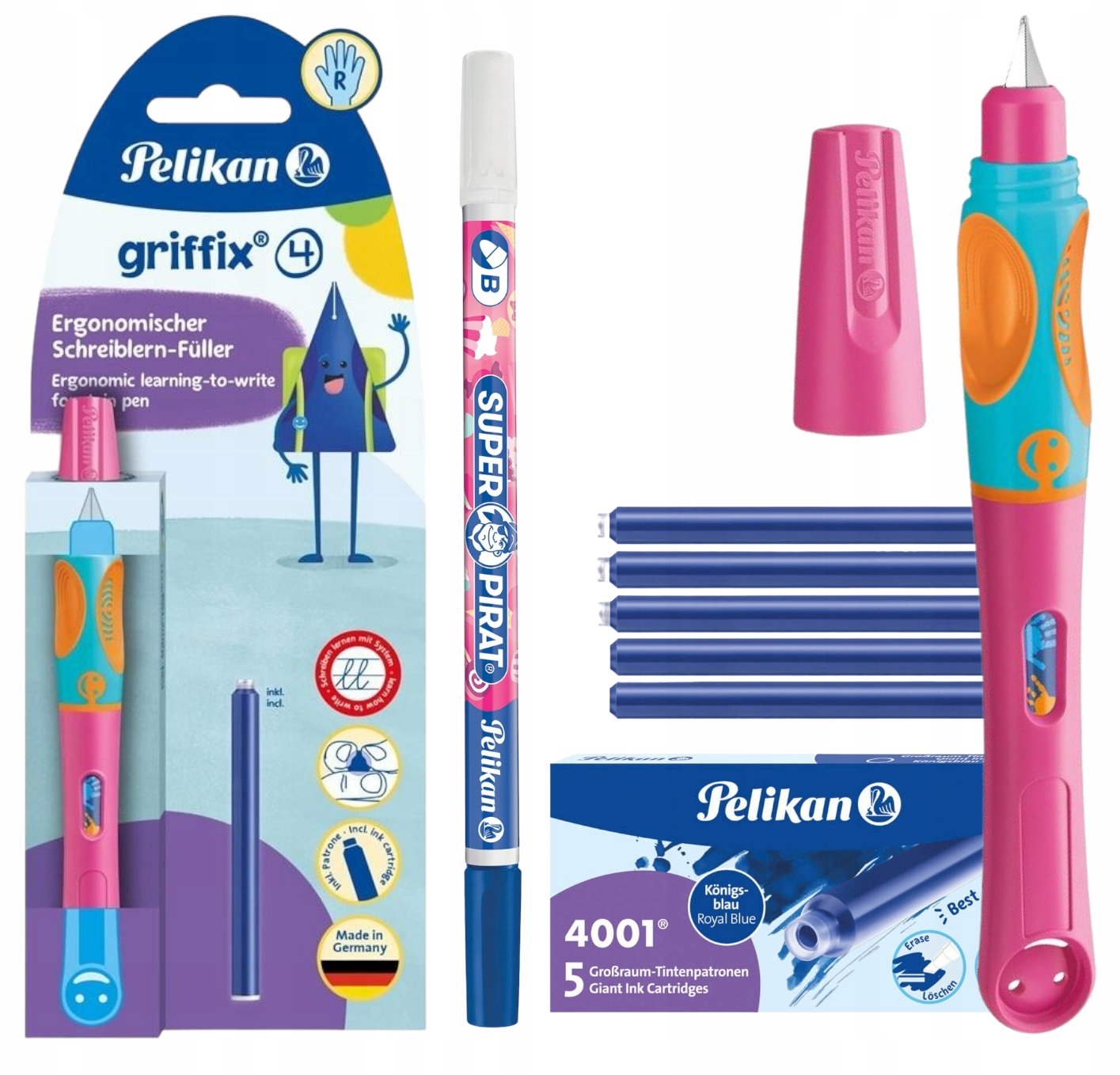 Zestaw do nauki pisania pióro różowe naboje zmazik