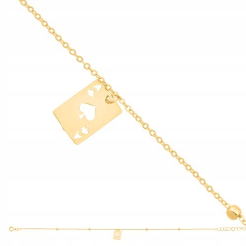 Náramek Zlatý 585 na nohu s kuličkami a plechovou kartou Pik 22 cm