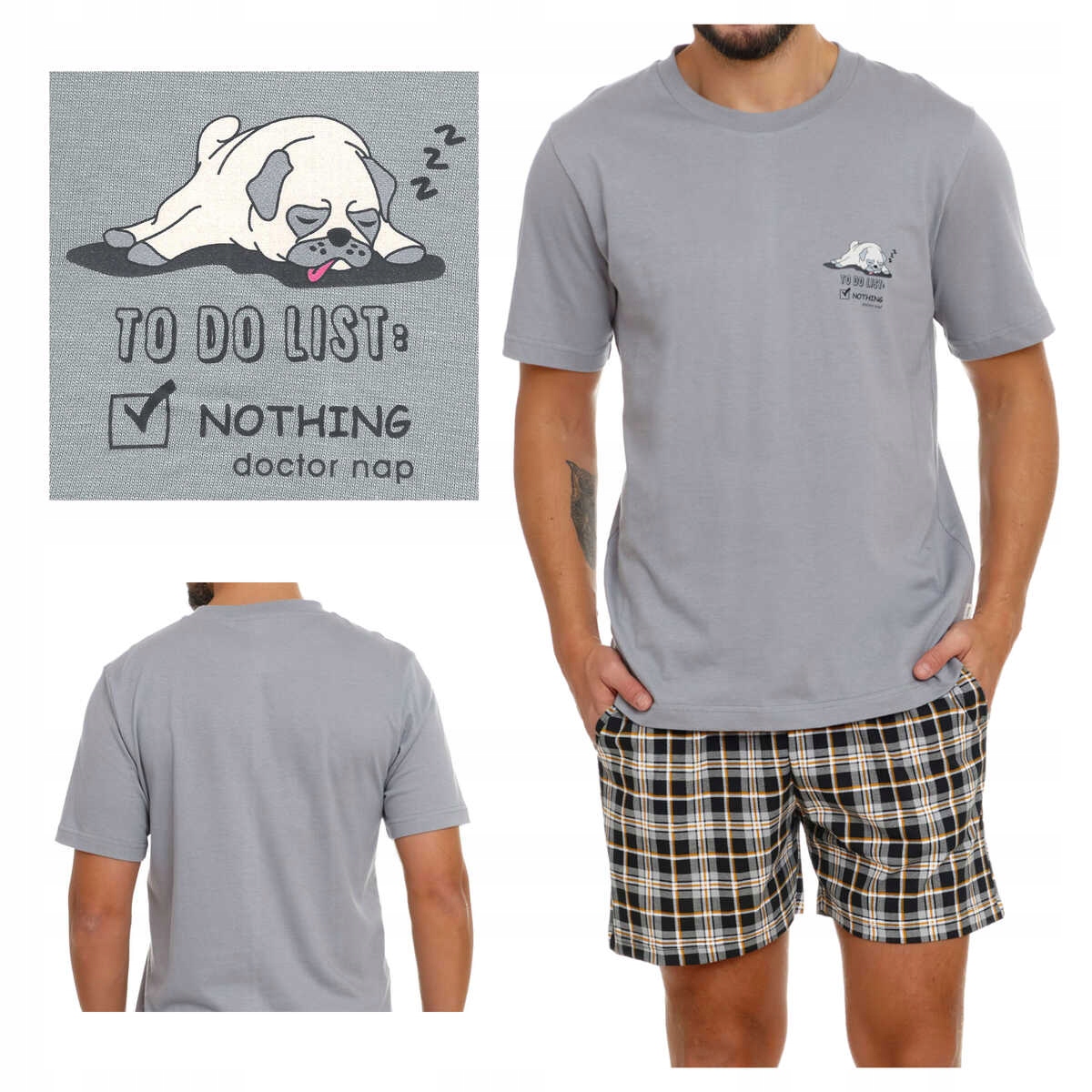 Doctornap Pánské bavlněné pyžamo s krátkým rukávem Pmb 5153 šedé S