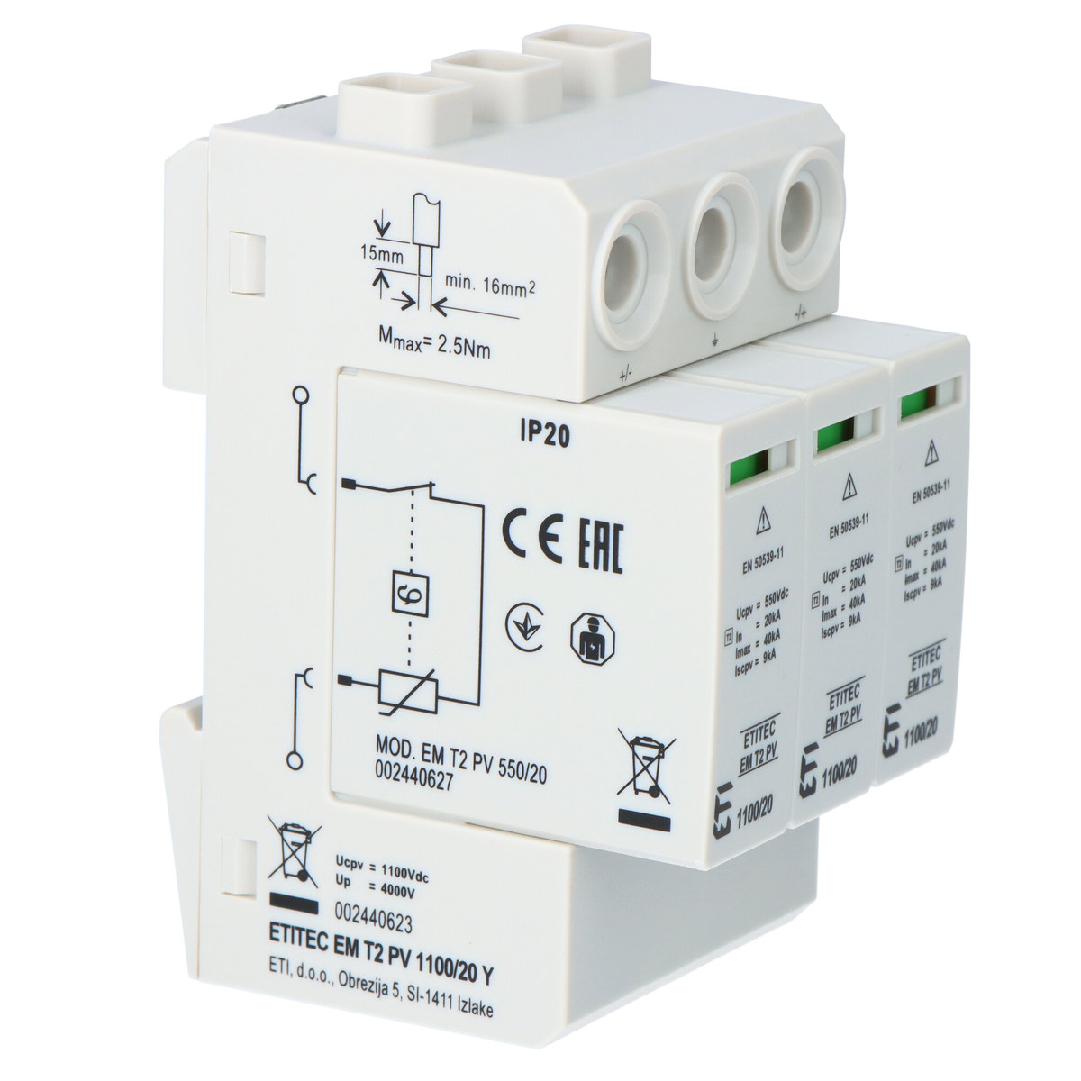 Omezovač přepětí T2 pro systémy Pv Etitec Em T2 Pv 1100/20 Y