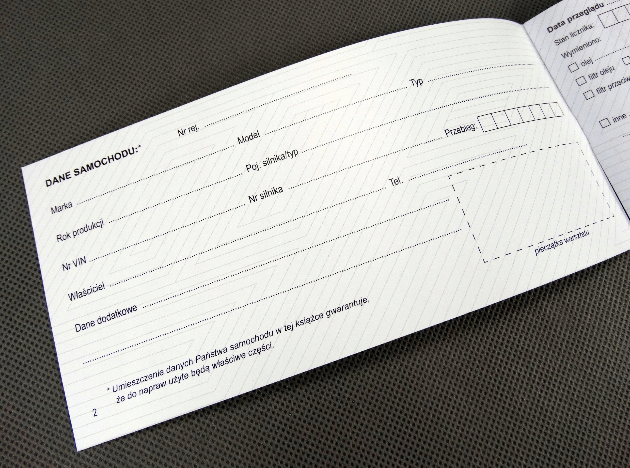 KSIĄŻECZKA SERWISOWA DO PRZEGLĄDÓW I NAPRAW / UNIWERSALNA / 26 STRON Tytuł Książka Serwisowa Książeczka Napraw i Przeglądów