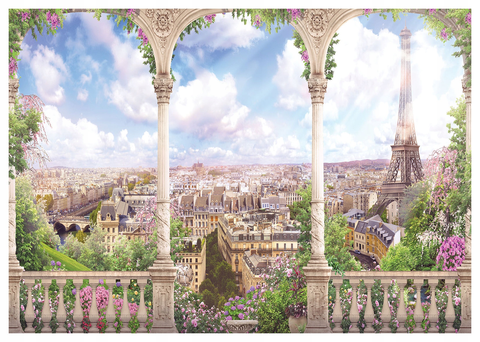 Vliesová fototapeta Paříž Květinové oblouky a Eiffelova věž 254x184 lepidlo
