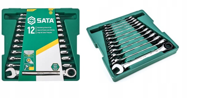 Klucze płasko-oczkowe z grzechotką Sata 12ele.